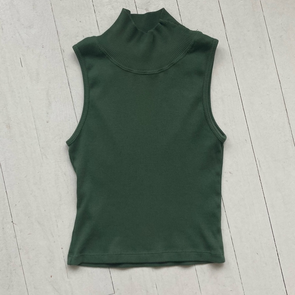 Big Bud Press Ribbed Sleeveless Turtleneck - Forest Green - XXS